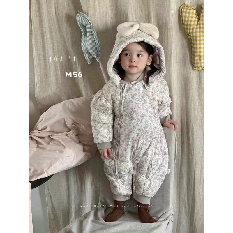 白鸭绒宝宝连体哈衣双拉链森系清新蝴蝶结帽公主羽绒服2456