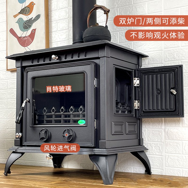 精工铸铁真火壁炉 侧门可添柴 别墅自建房 高端壁炉 120平米取暖