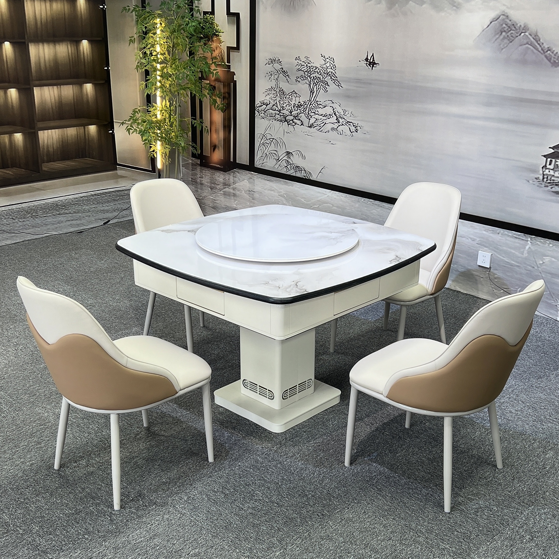 取暖款可推拉移动餐桌麻将一体桌一桌多用轮滑移动取暖底座配转盘