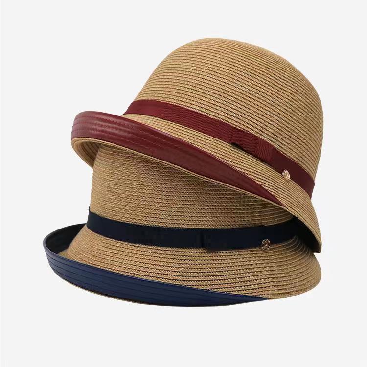 休闲夏季女草帽帽子防晒度假草帽沙滩帽夏天拼色女士遮阳帽