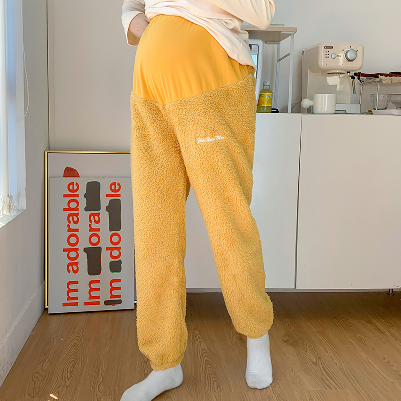 孕妇珊瑚绒托腹裤暖暖裤女可调节松紧月子裤秋冬装保暖家居睡裤