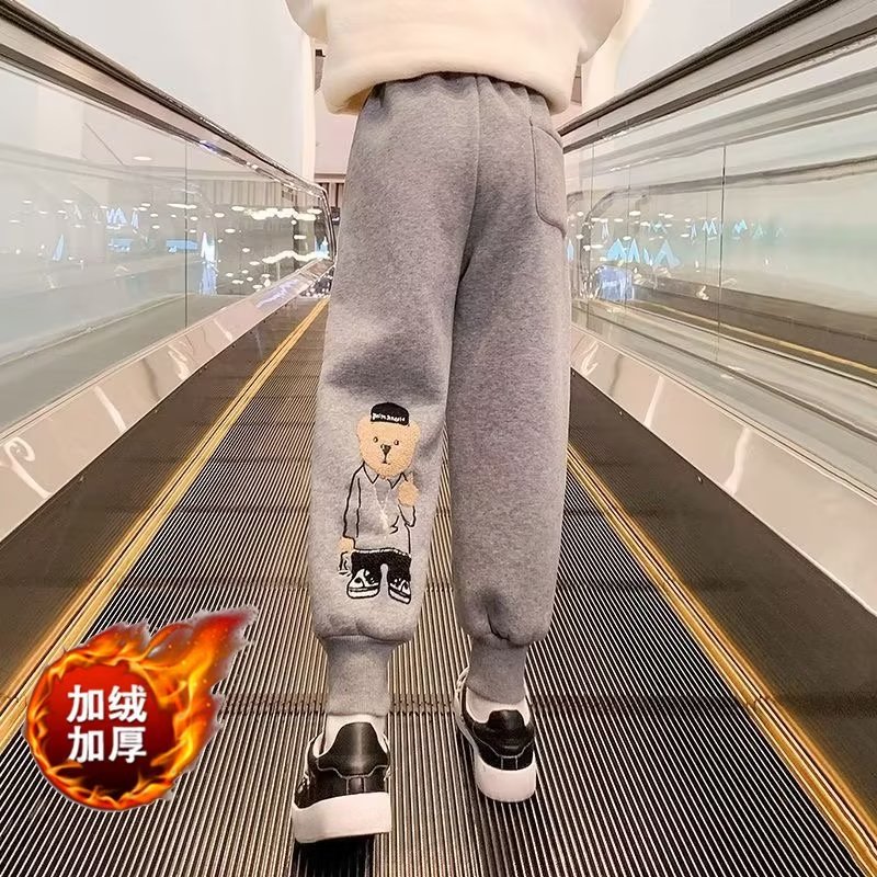 男童加绒裤子运动裤春秋冬款2023新款儿童中大童秋冬季一体绒卫裤