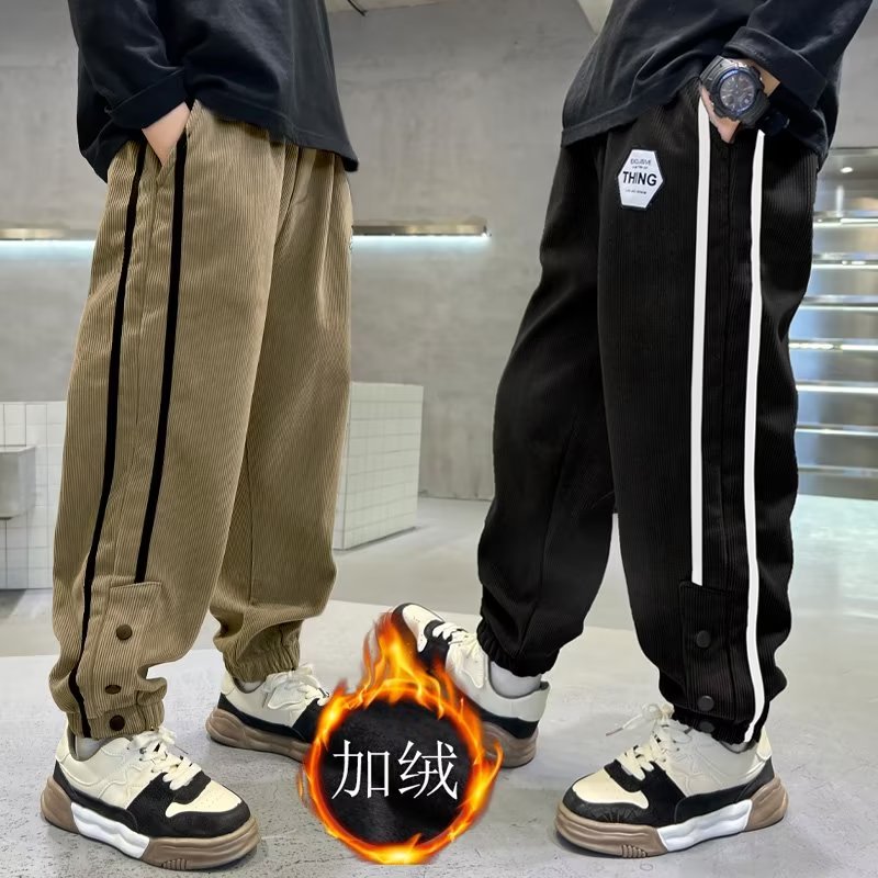 童装男童休闲长裤2023秋冬款中大儿童运动宽松青少年一体加绒裤子