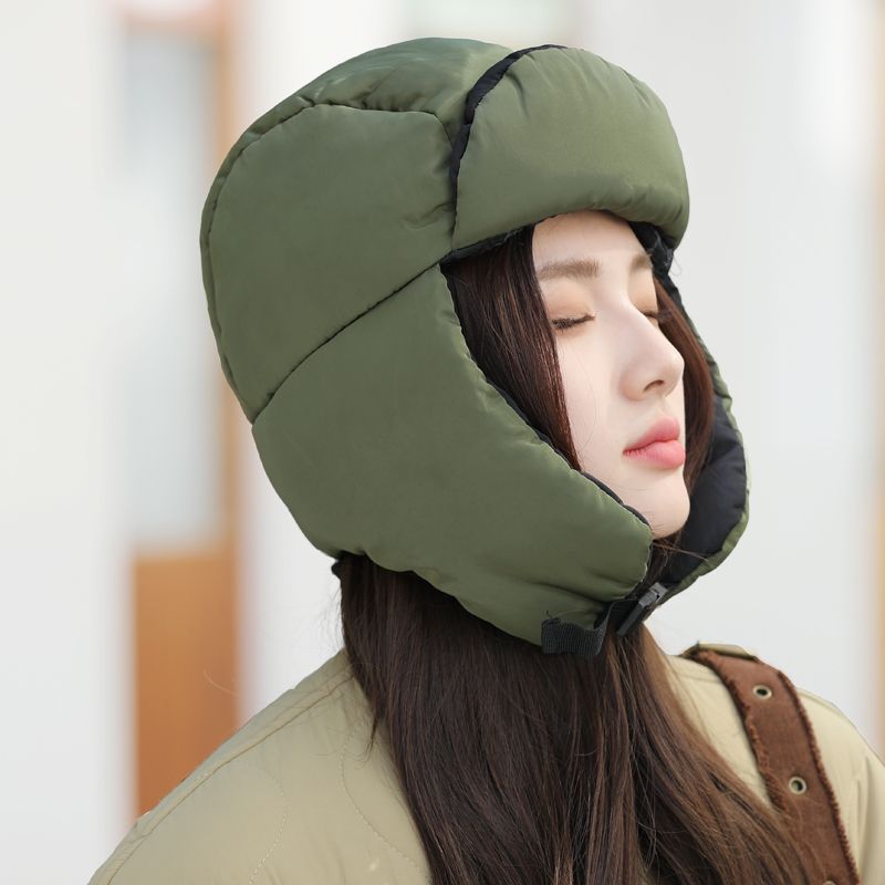 日系机能羽绒夹棉雷锋帽女冬季加厚保暖护耳帽户外骑车滑雪骑车帽