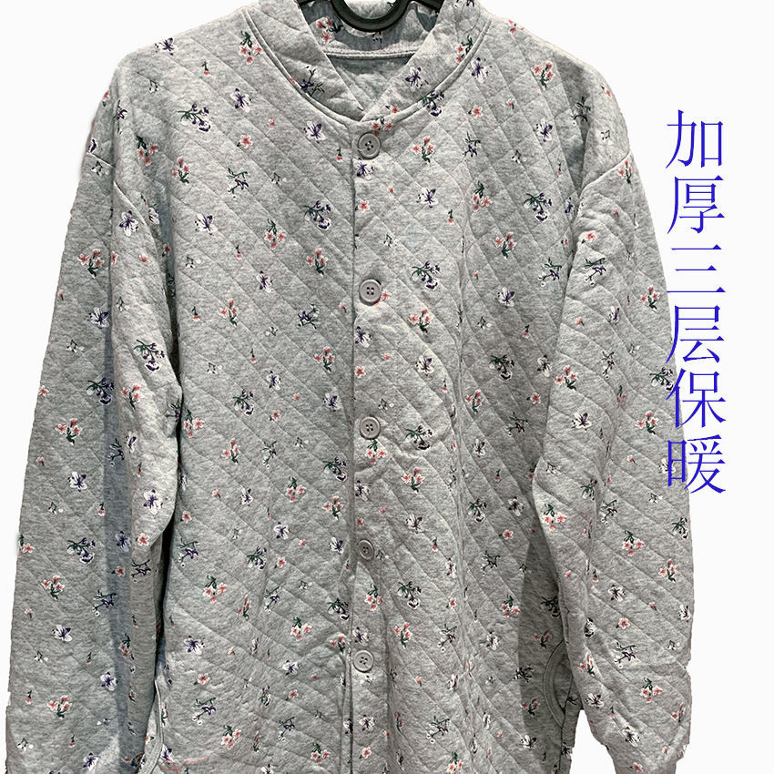 女士中老年三层保暖加肥加大舒适棉质厚款长袖开衫外穿气质女款