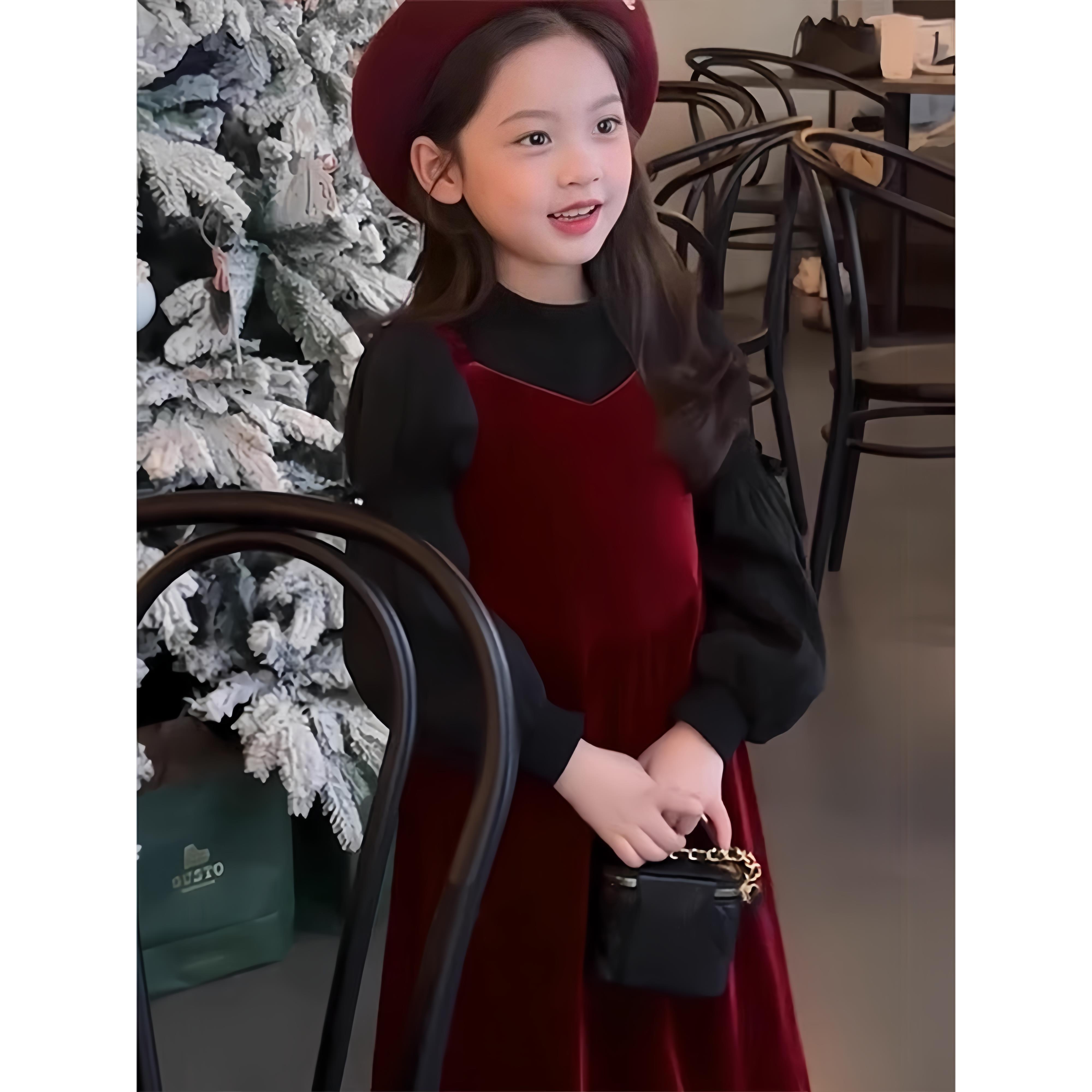 女童连衣裙套装秋冬季加绒小香风两件套2024新款儿童红色公主裙女