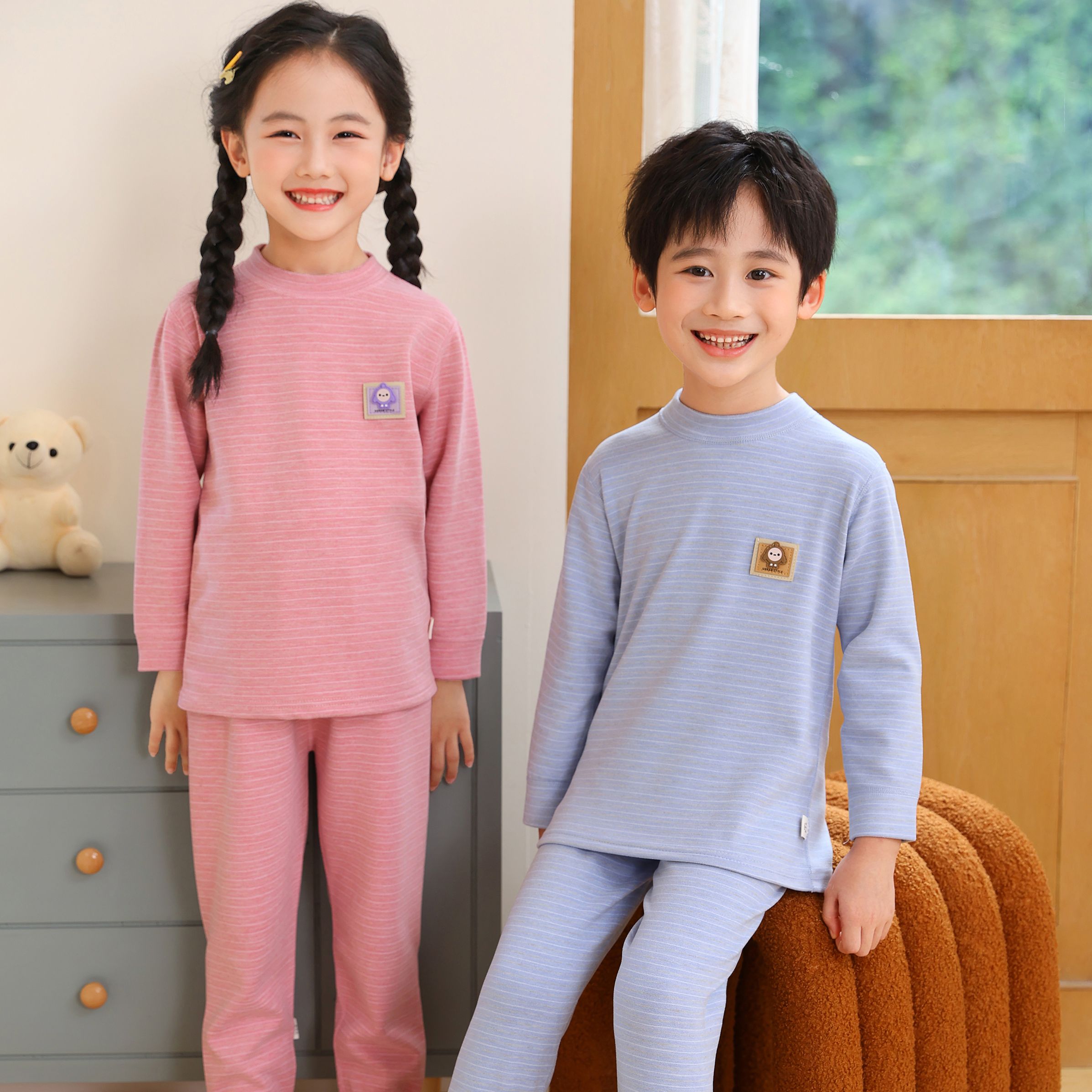 中大童保暖套装加绒秋衣裤女童秋冬款男童蚕丝德绒睡衣中大童冬季