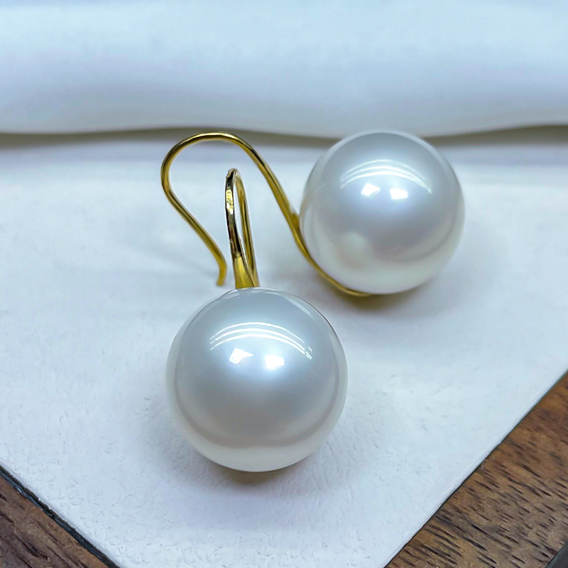 18k金高跟鞋南洋澳白珍珠耳环12-13mm海水经典百搭耳钩多样性发一
