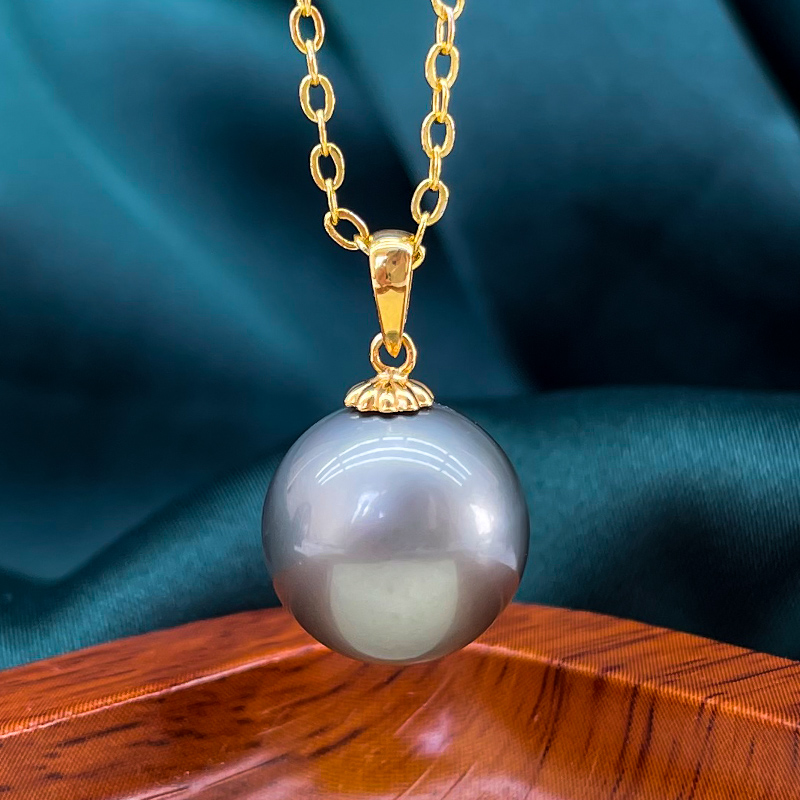 9-14mm18k金铂金灰大溪地黑珍珠吊坠海水不含项链多样性发一