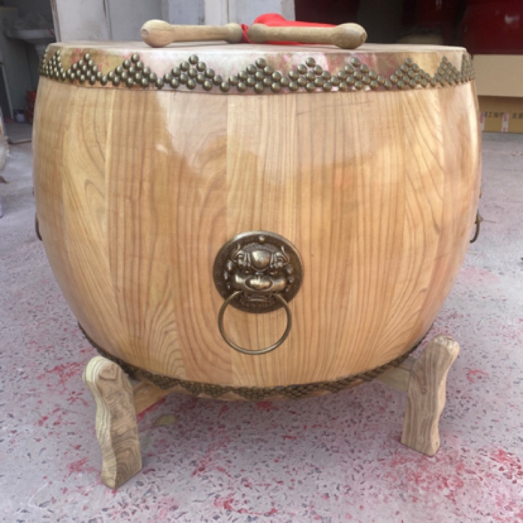 定制款24寸椿木黄牛皮大鼓中式仿古兽头纯铜狮子头铜环铜钉装饰鼓