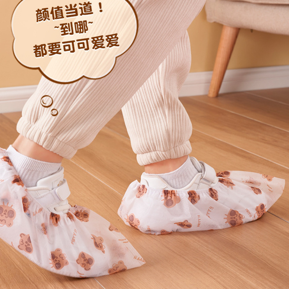 一次性印花卡通鞋套无纺布加厚家用防滑室内机房学生儿童耐磨脚套