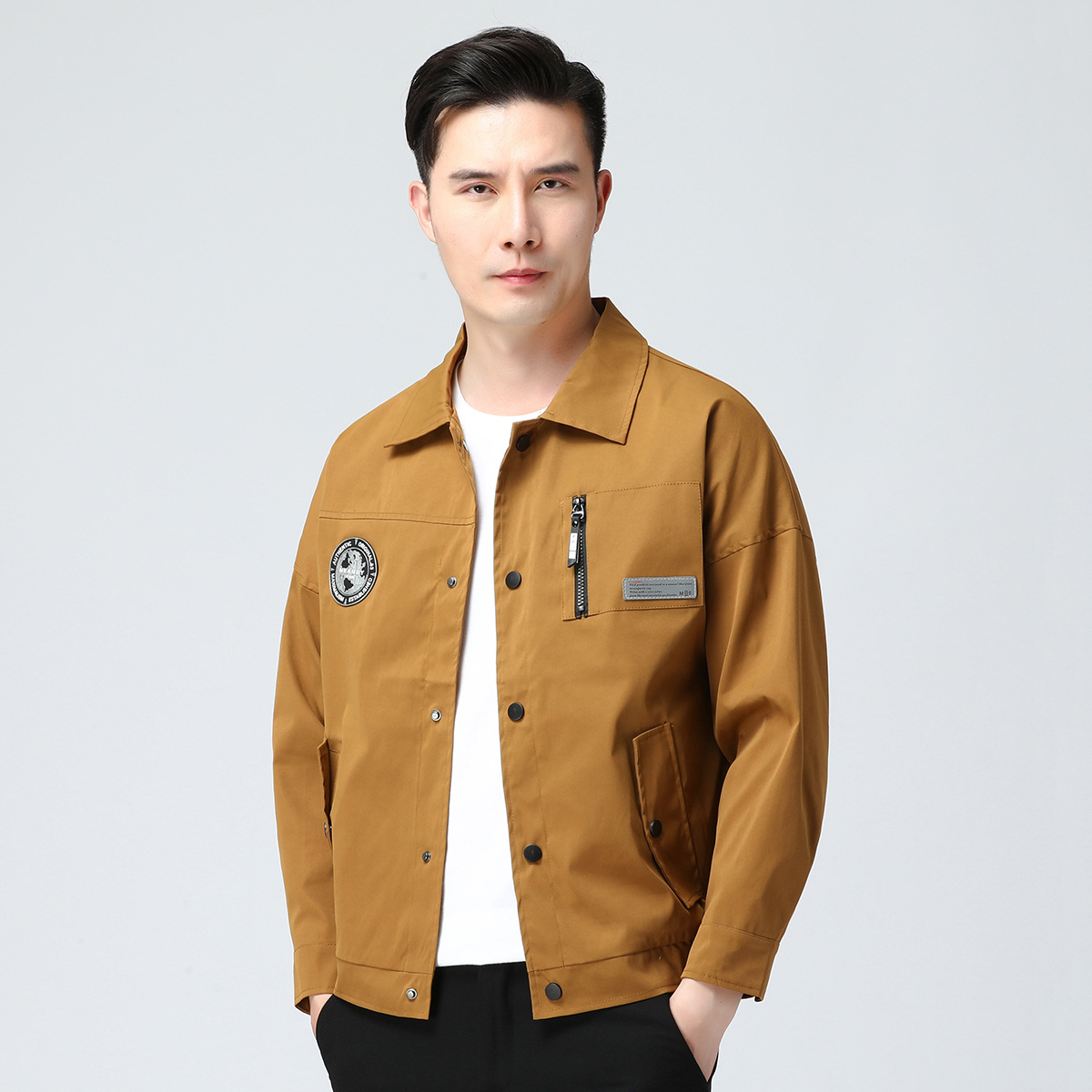 【品牌撤柜】L534黄色夹克青年男士日常休闲宽松落肩袖夹克 