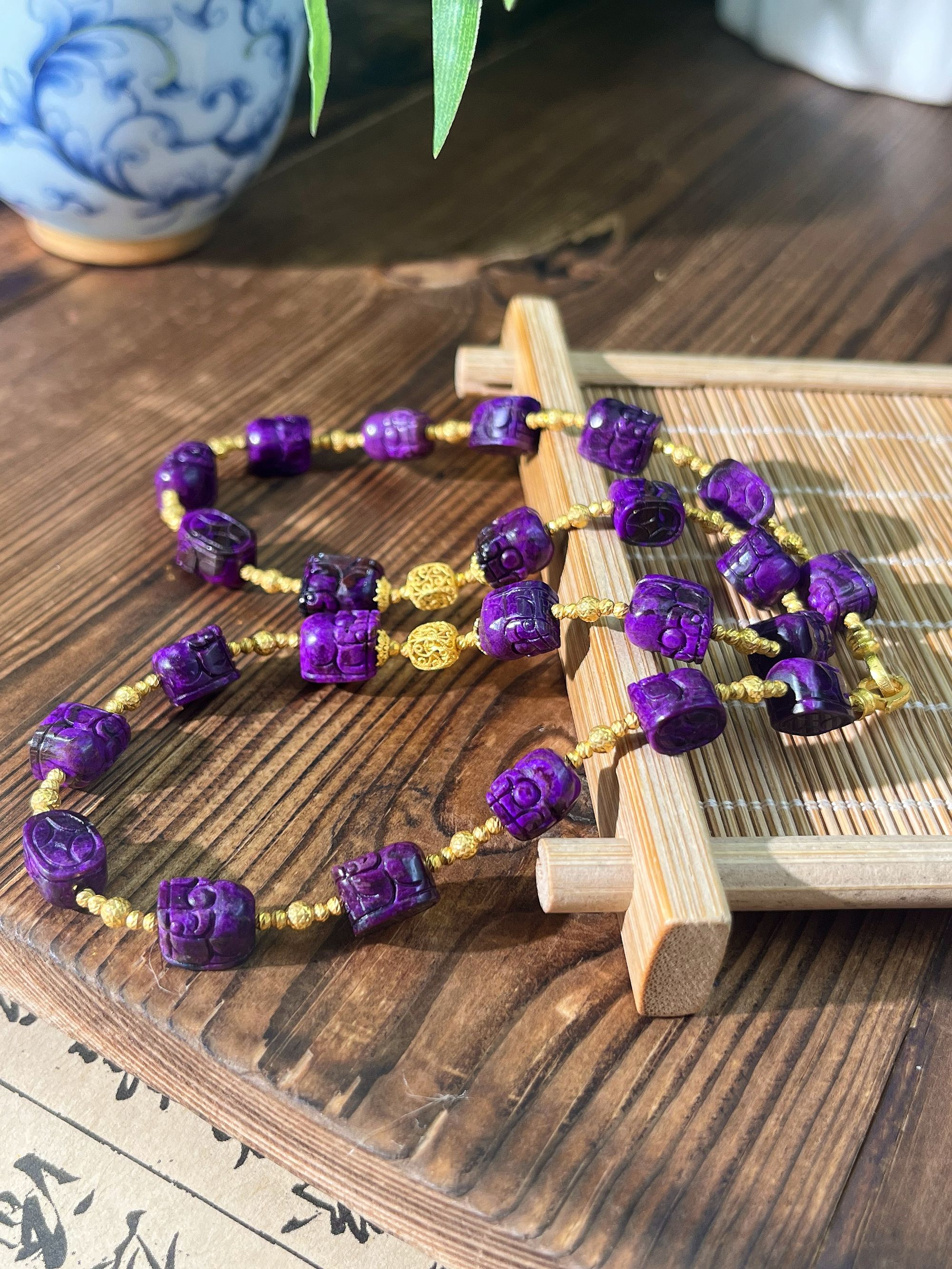 【大美】18k金/南非老矿 舒俱来果酱色满紫貔貅项链@多样性发其一