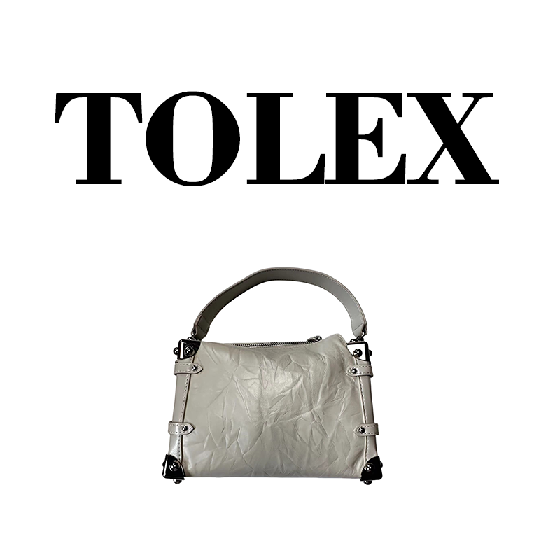 TOLEX2024新款手工真皮女包油蜡软盒子白色21cm