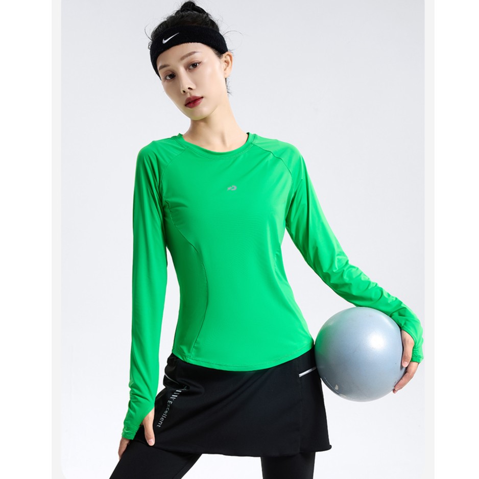 DYISE拼网速干上衣跑步长袖健身衣弹力春秋款运动服女23026