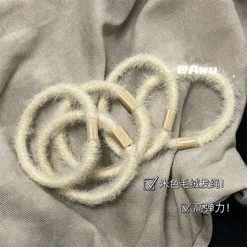 秋冬毛绒绒奶咖发绳韩式弹力甜美马尾发圈百搭ins风小清新皮筋