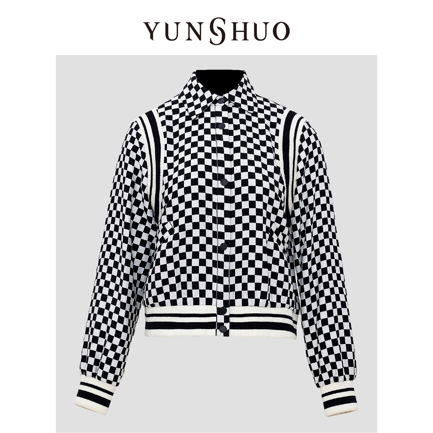 YUNSHUO允硕2024秋季新品时尚百搭气质简约棋盘格外套上衣455283