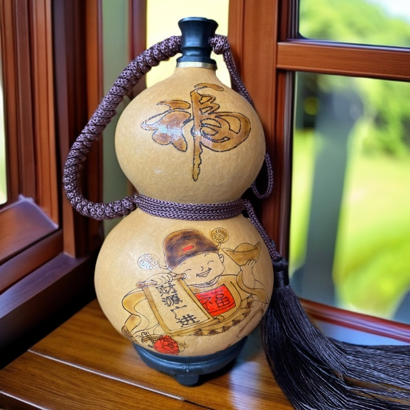 传统手工雕刻工艺蜂蜡内胆葫芦--财源广进