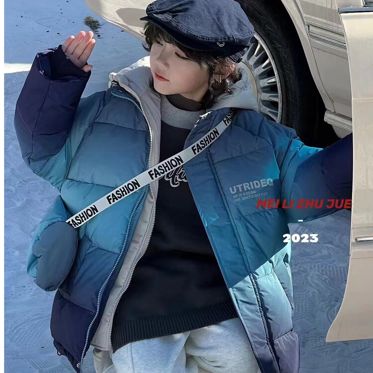 男童假两件棉服外套冬装2023新款大童冬季儿童棉衣加厚保暖面包服