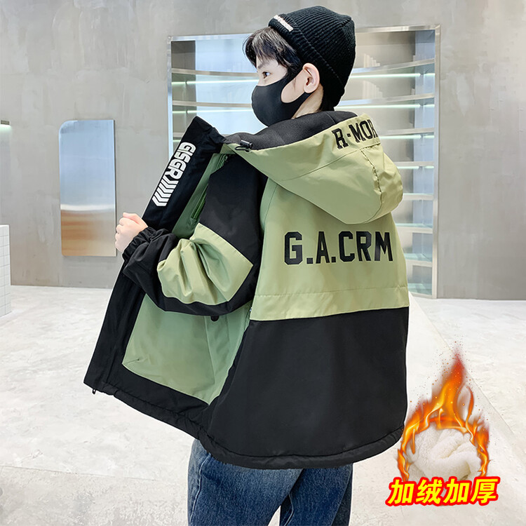 儿童冲锋衣加绒外套秋冬款2023新款大童冬季派克服童装6-12岁潮款