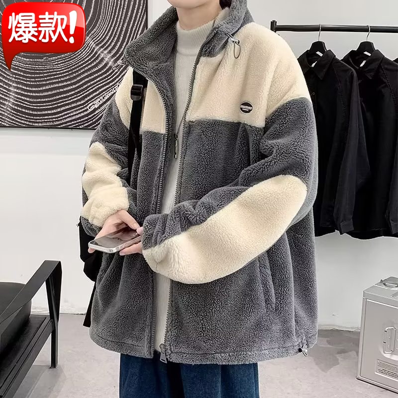 【小扬哥推荐】秋冬季羊羔绒保暖外套加厚男士加肥加大夹克学生宽