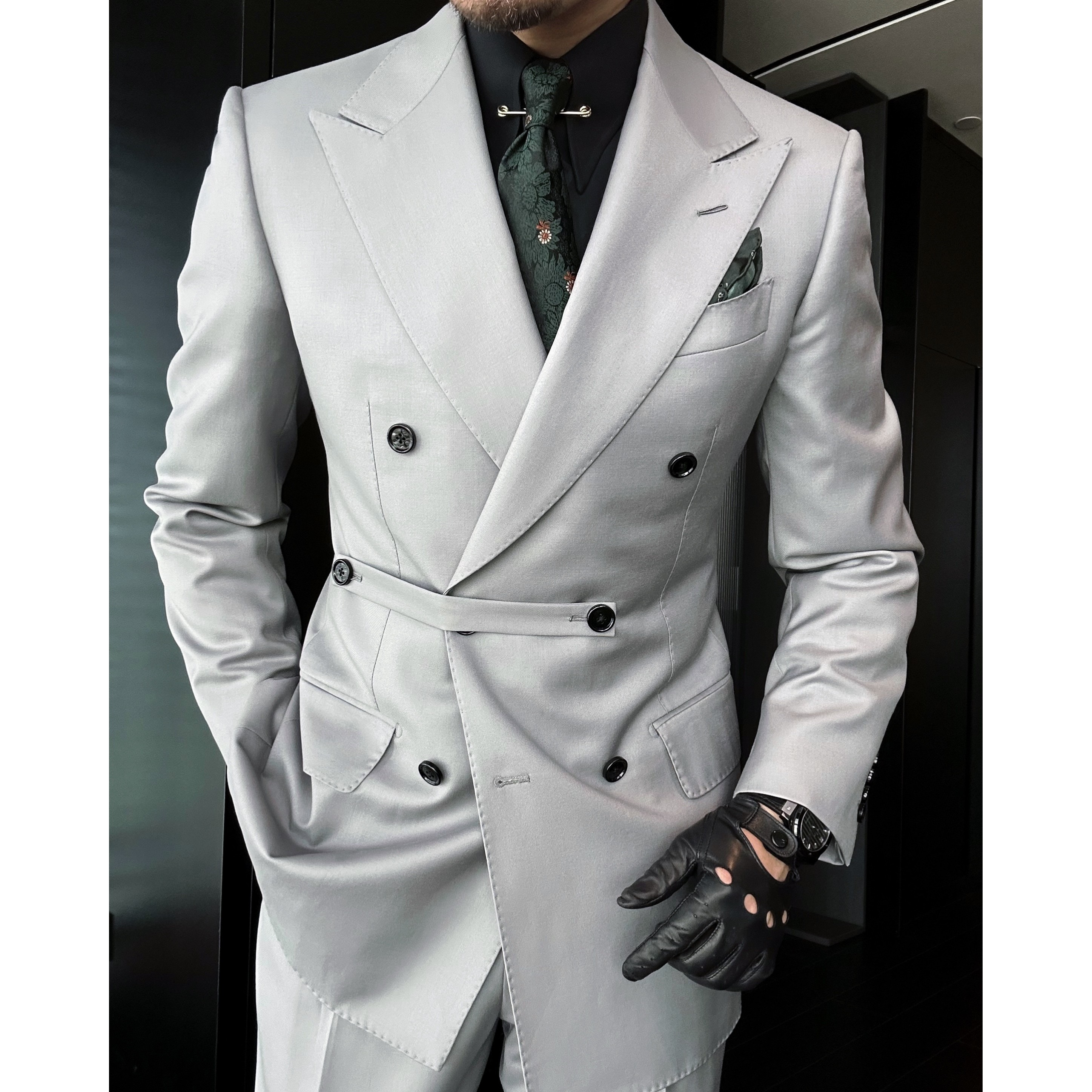 DRUNKCORNER｜黑标系列｜枪驳领双排扣哑灰布畔手工西服套装