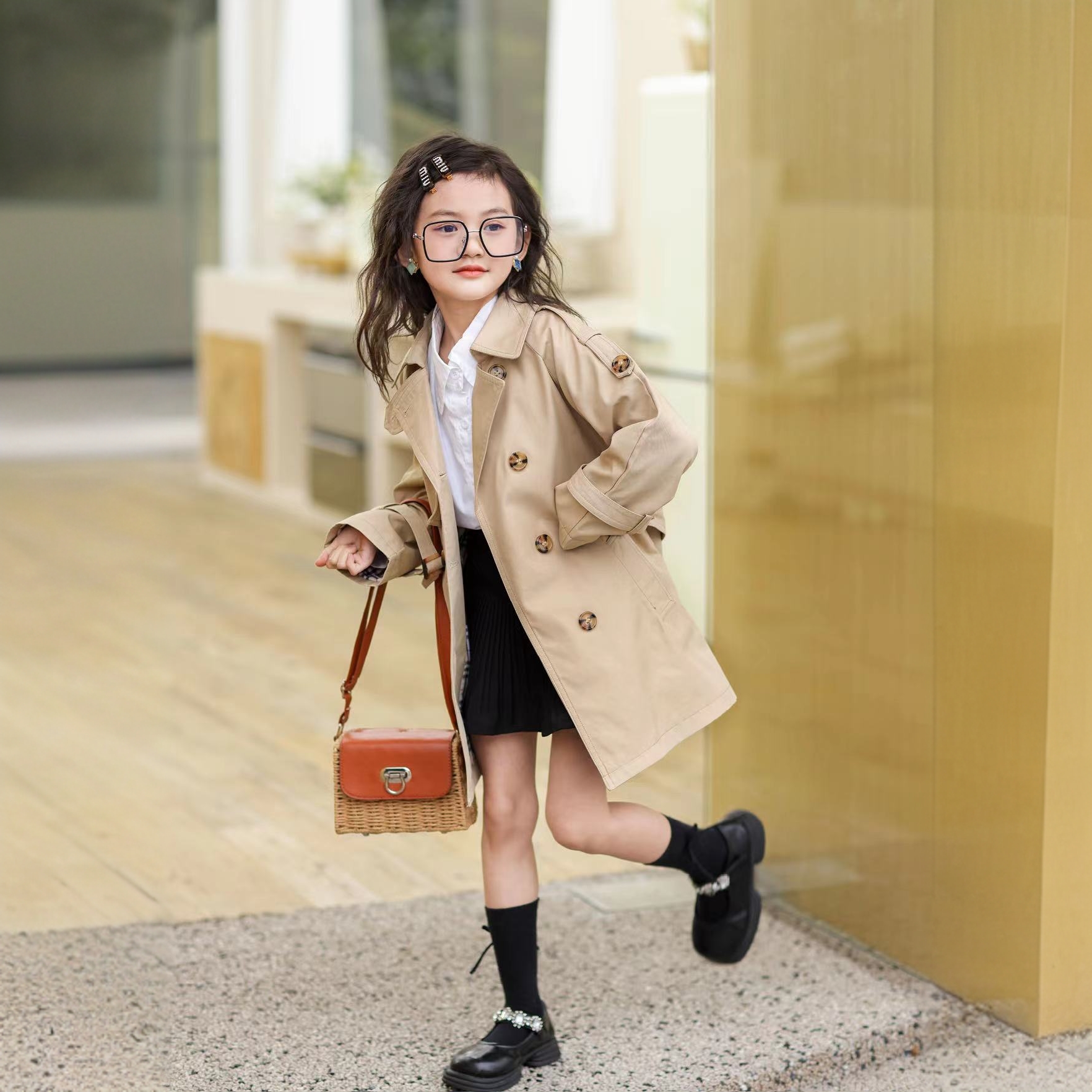  92602春秋韩版新款时尚亲子款轻奢抗皱风衣外套