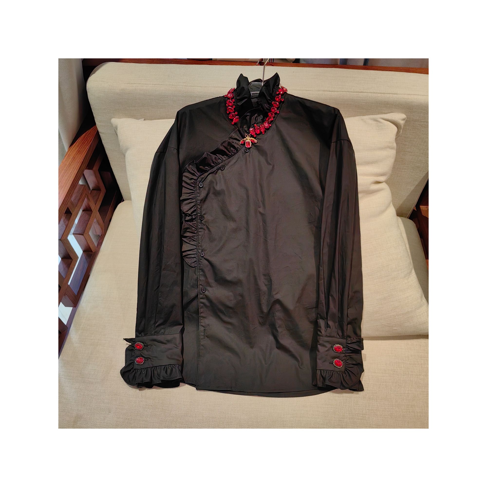 25461388【清新绽放】高定红色装饰优雅气质衬衫外套衬衣长袖黑色