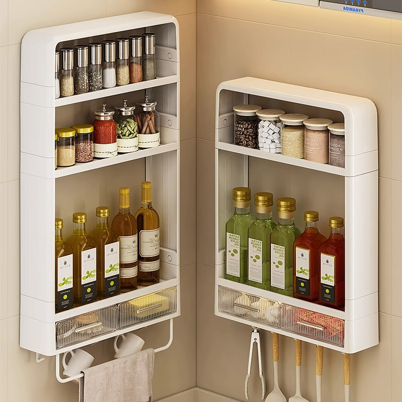 厨房调味料置物架多功能调味罐收纳盒调料品收纳架壁挂式免打孔