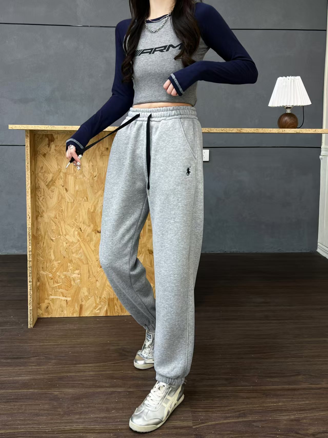 【小马刺绣情侣款】8817小马卫裤休闲百搭显瘦高腰松紧脚口