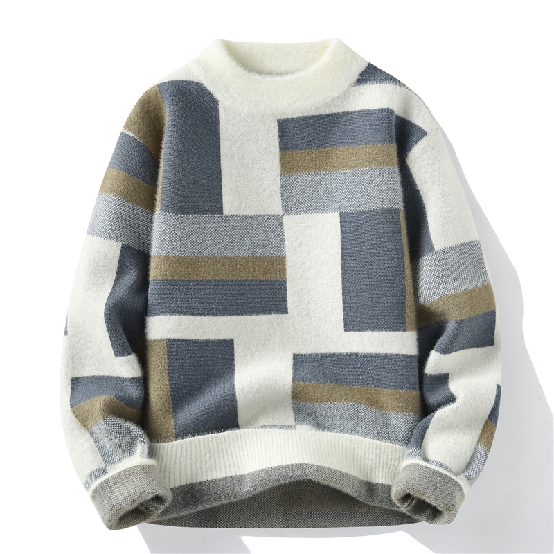 潮流加厚男士专业毛衣36018 新秋冬【高品质】水晶绒时尚条格打底衫