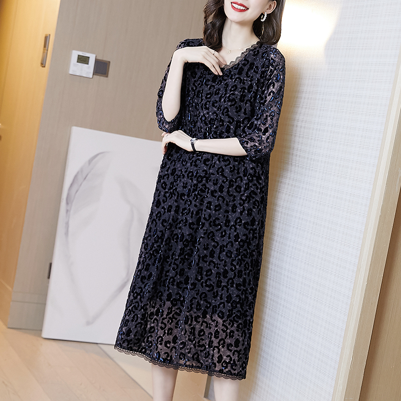 七分袖气质连衣裙女夏季高端优雅裙子2024新款宽松拼接贵夫人长裙