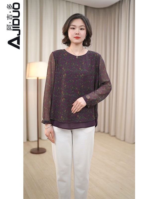 阿吉多A79992气质时尚百搭上衣女大码宽松遮肉显瘦减龄碎花小衫
