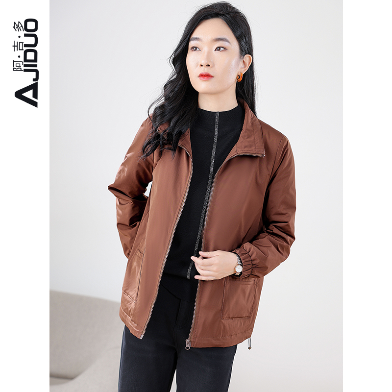 阿吉多长袖棉服女2025年新款冬季翻领保暖小棉袄休闲时尚夹棉外套