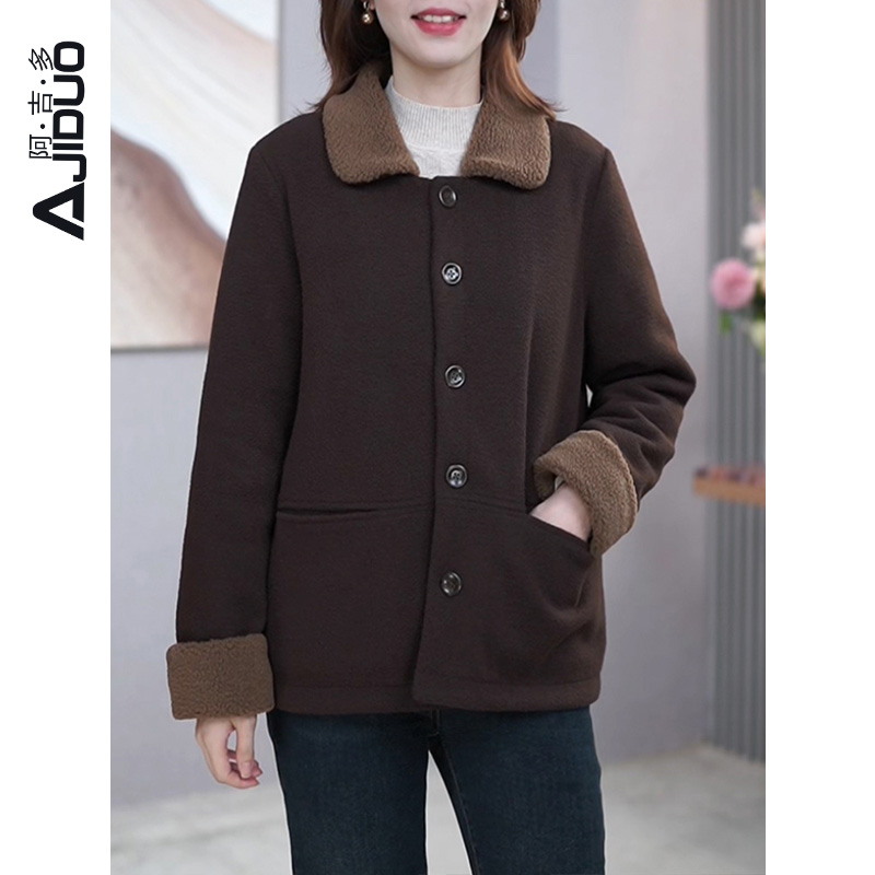 阿吉多羊羔绒拼接短款外套女冬季2025年新款保暖加厚高级洋气上衣