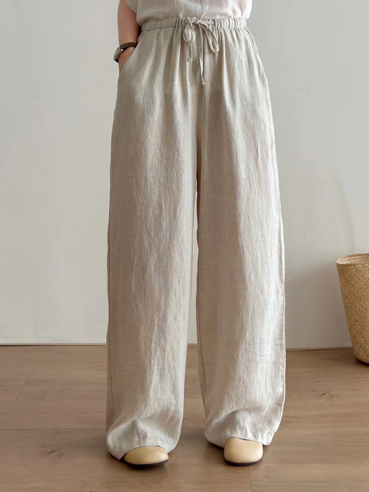 亚麻夏季薄款高腰阔腿裤（清爽慵懒）