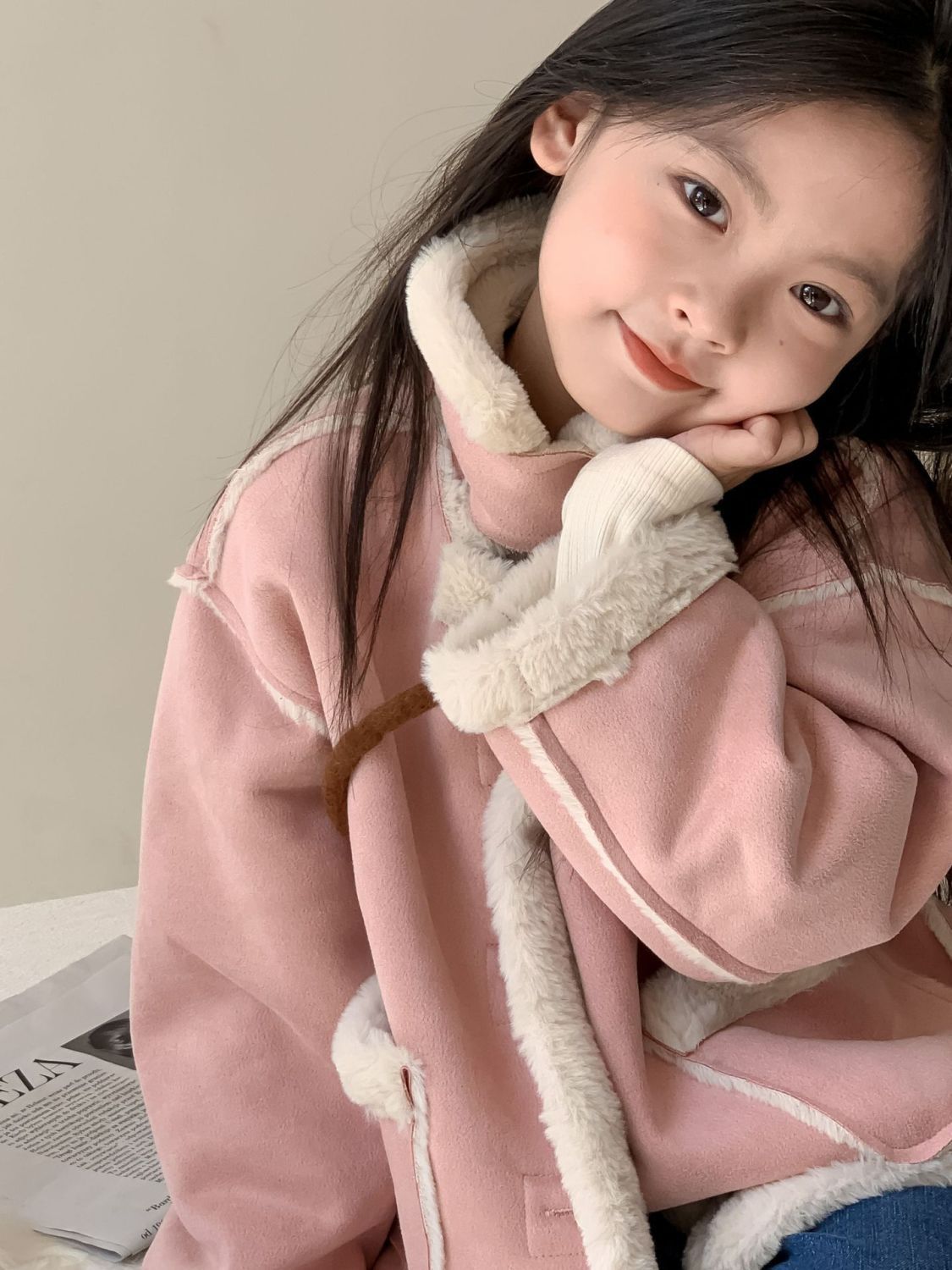 新品巴拉巴拉女童外套2023秋冬季新款儿童皮毛一体大衣小女孩洋气