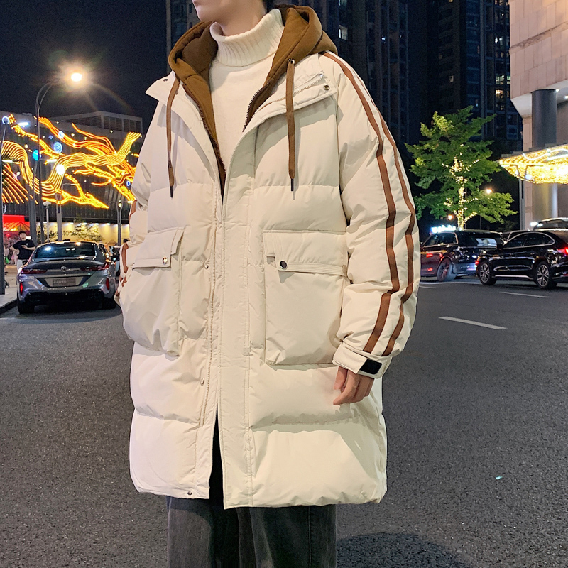 冬季新款男士连帽羽绒服潮牌中长款帅气外套青少年保暖防寒服上衣
