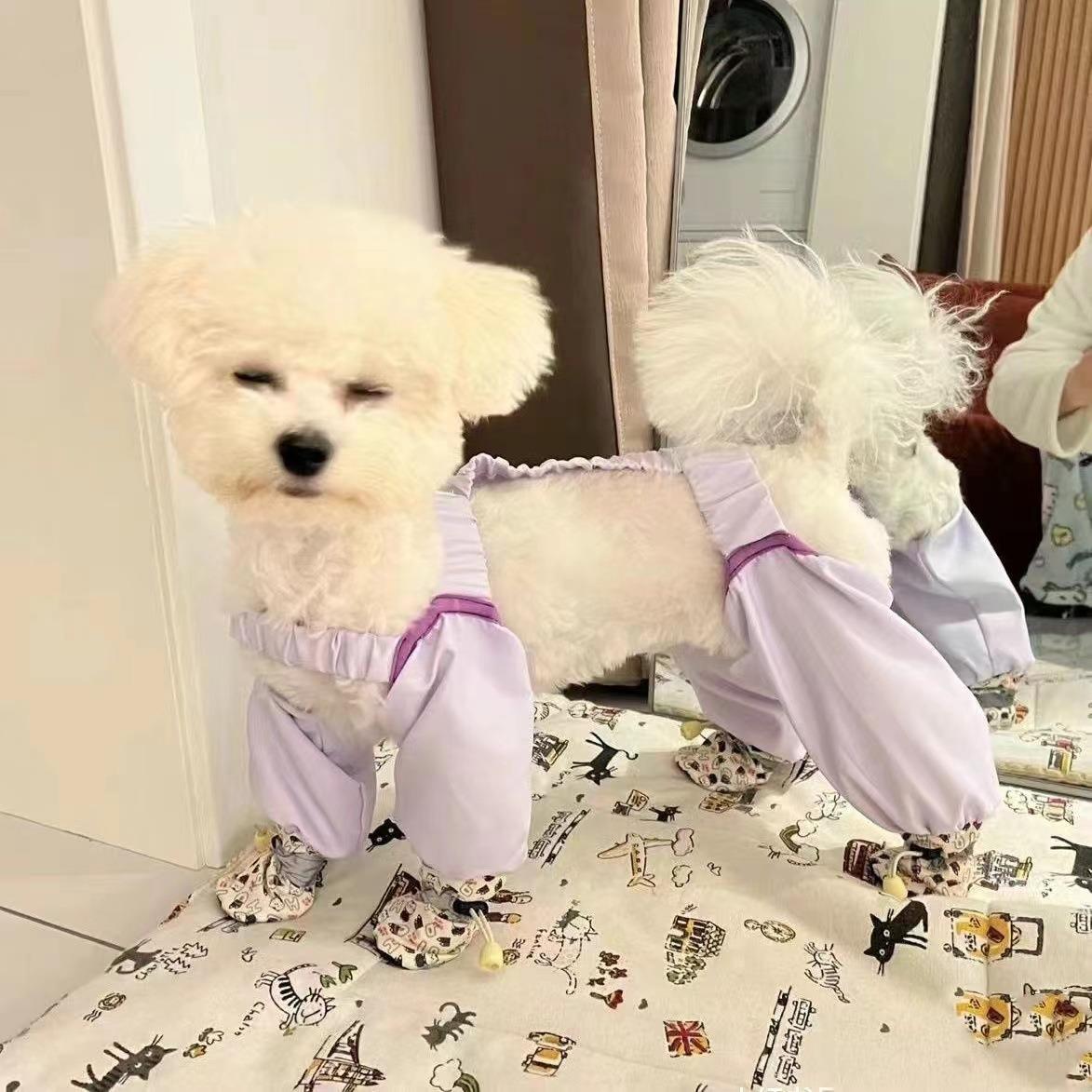 ++狗狗防尘裤防脏腿套遛弯包四脚比熊衣服宠物小型犬外出防脏神器