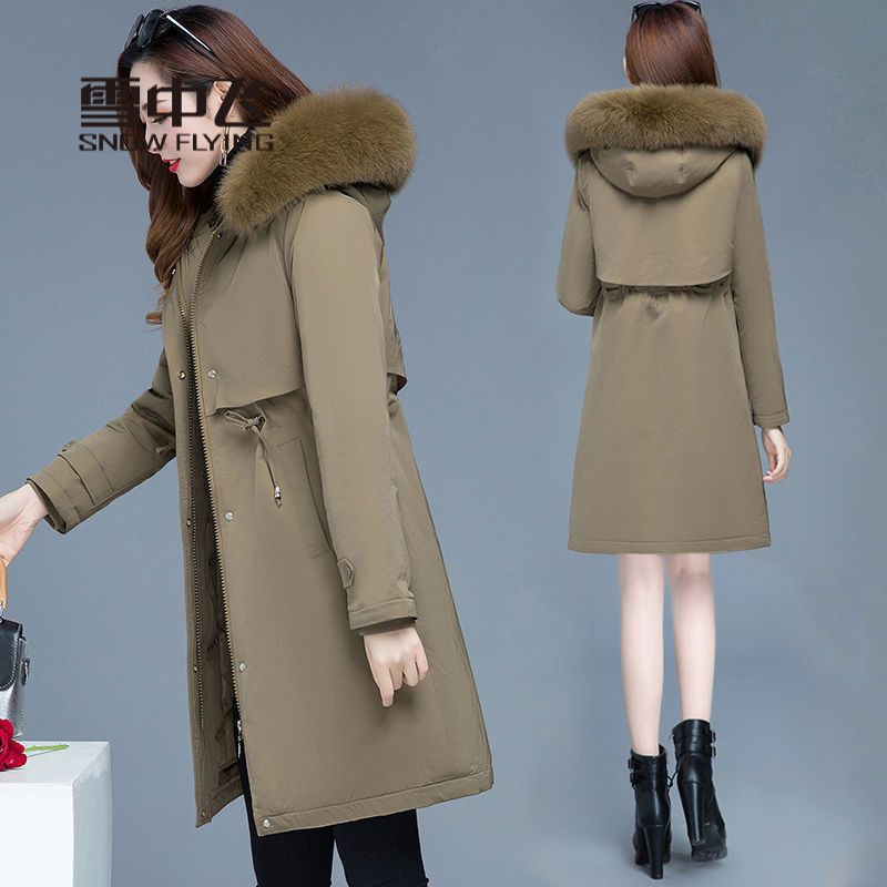 雪中飞羽绒服【加绒加厚】派克服女中长款2023冬季新款时大码显瘦