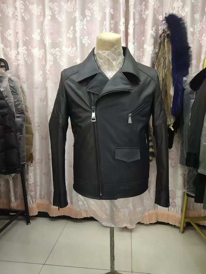 【高端定制】黑色修身款牛皮短款经典真皮机车服