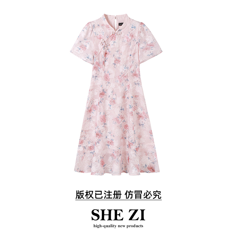 【国风旗袍设计系列】减龄印花改良版旗袍连衣裙A03