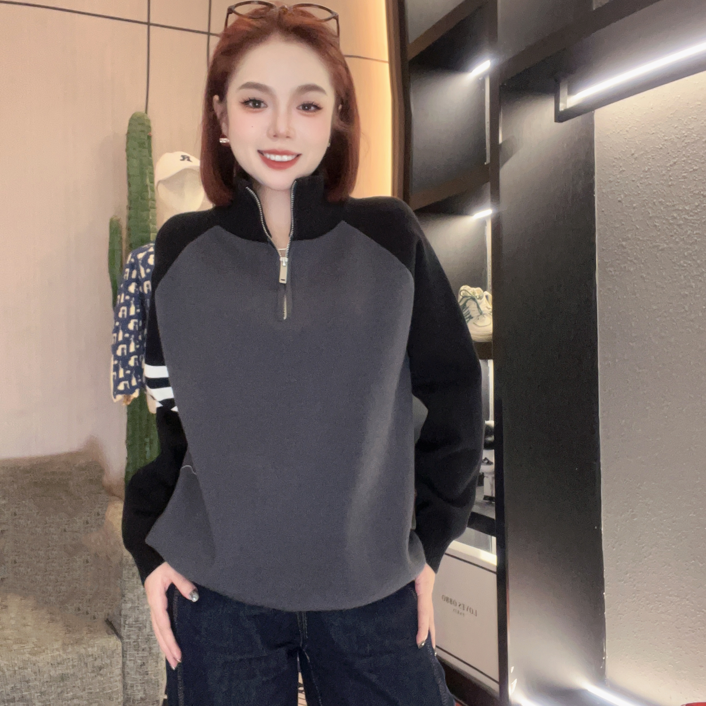 2024年秋冬新款半开衫外套时尚新潮毛衣青年高端轻奢男士（六六）