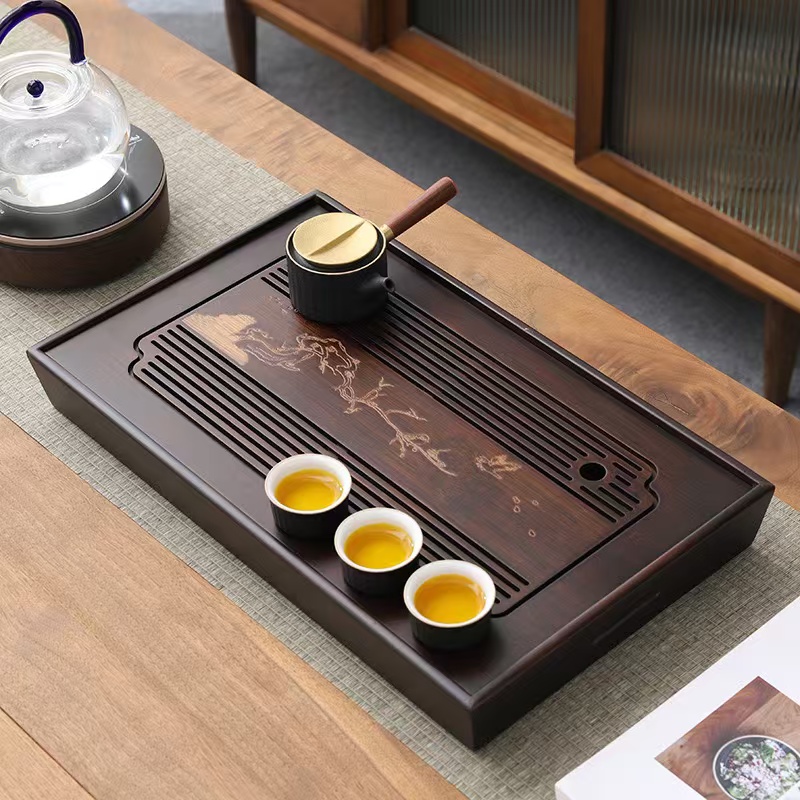 家用日式小型竹制托盘功夫茶具茶海蓄排两用复古茶台储水式干泡盘