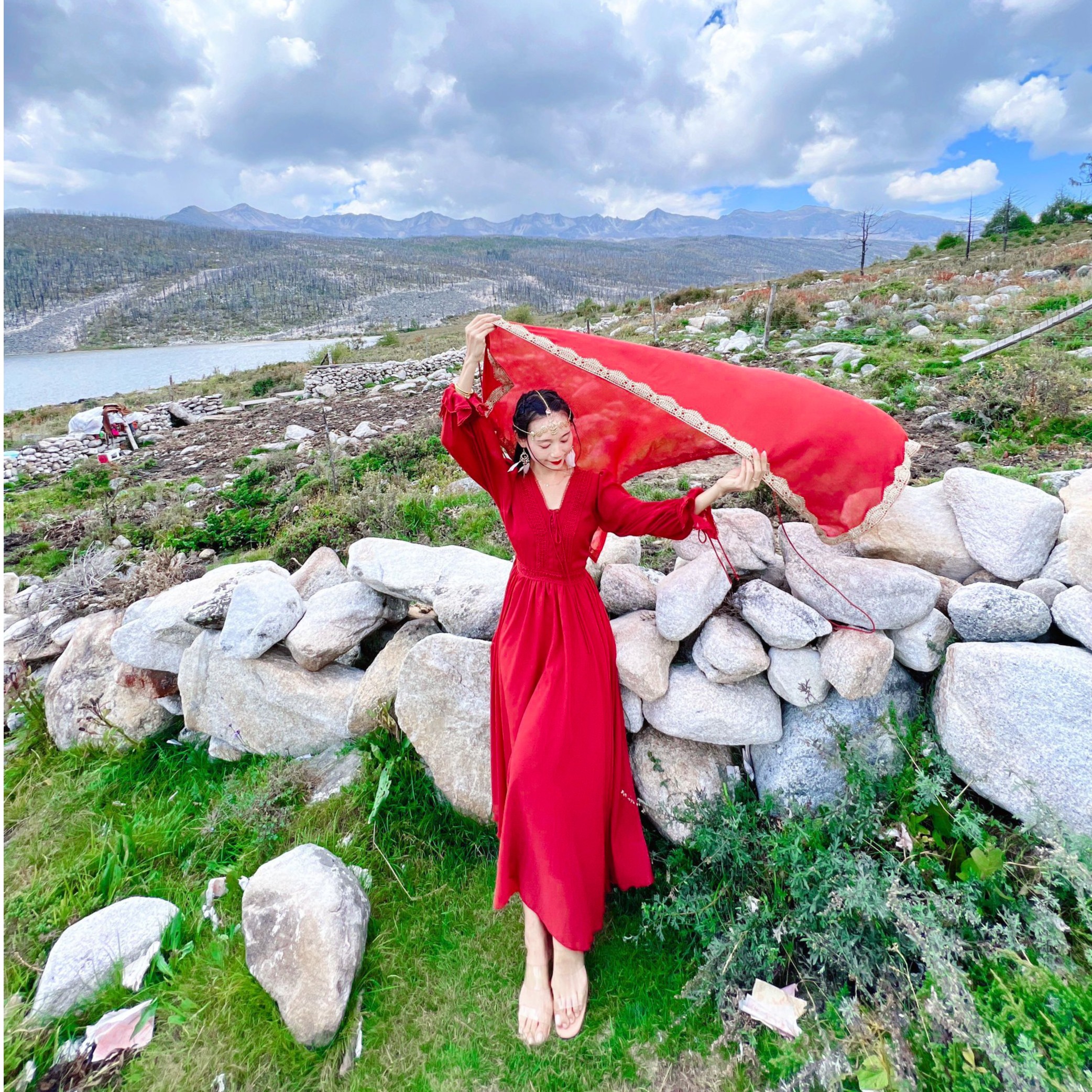 （狐狸夫人）度假风沙漠异域风情长裙民族沙滩风百搭长款中国风