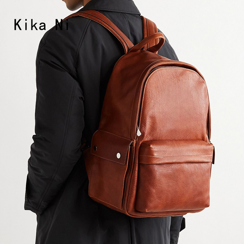 Kika Ni 重磅! 纯手工!复古植真皮男士旅行双肩包商务电脑背包