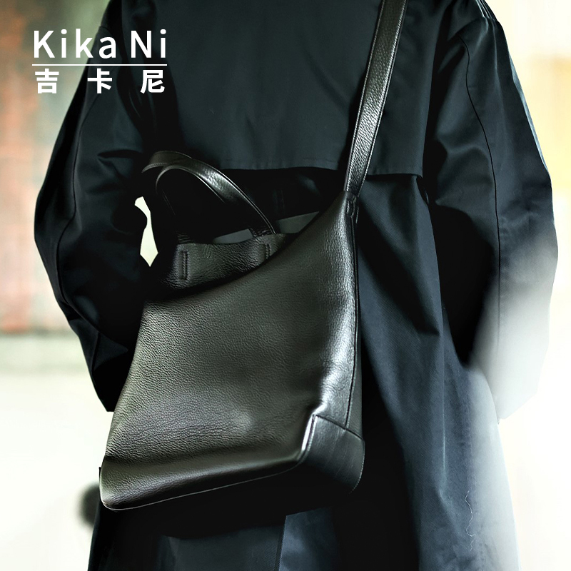 Kika Ni日式斜挎通勤男包真皮托特包质感休闲牛皮手提电脑包潮牌