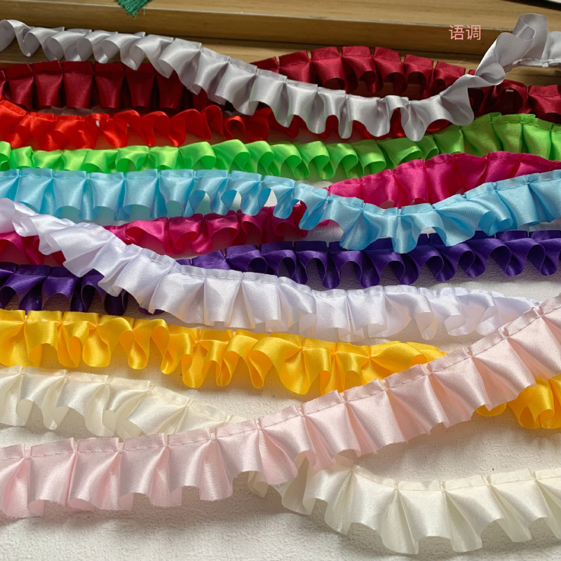 2.5cm色丁褶皱彩色花边娃衣服装辅料手工diy应援扇卡通材料