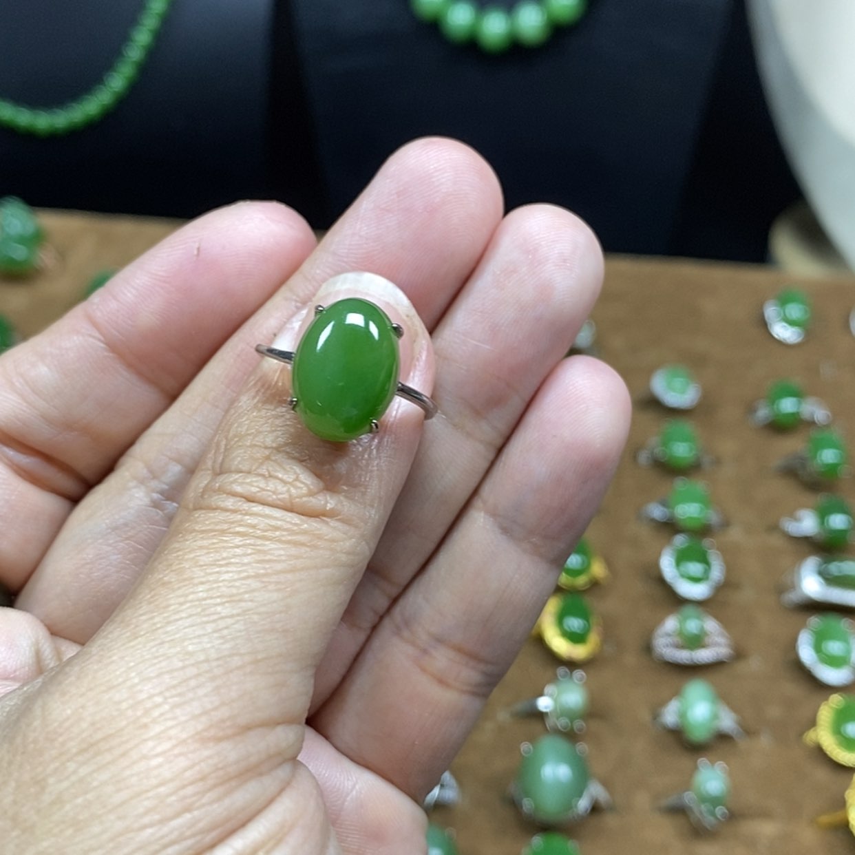 【闪购商品】和田玉（碧玉）10×14戒指银S925镶嵌狗*