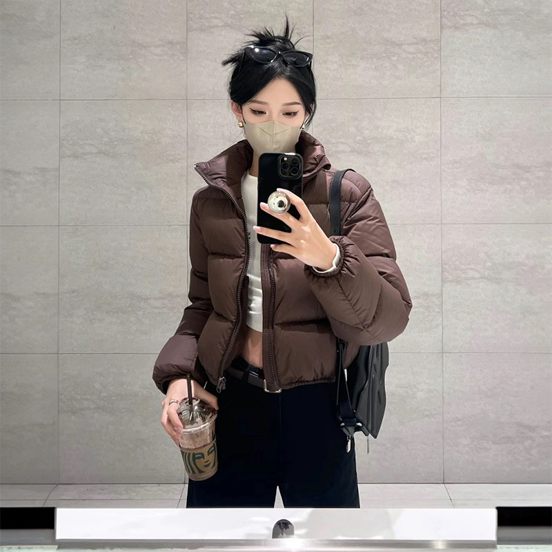 肯豆风咖色羽绒服女小个子冬季美拉德加厚短款面包服外套